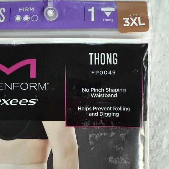 Maidenform Flexees Thong Womens PLUS SIZE 3XL Black Shapewear Panty Cooling NWT - Picture 2 of 5